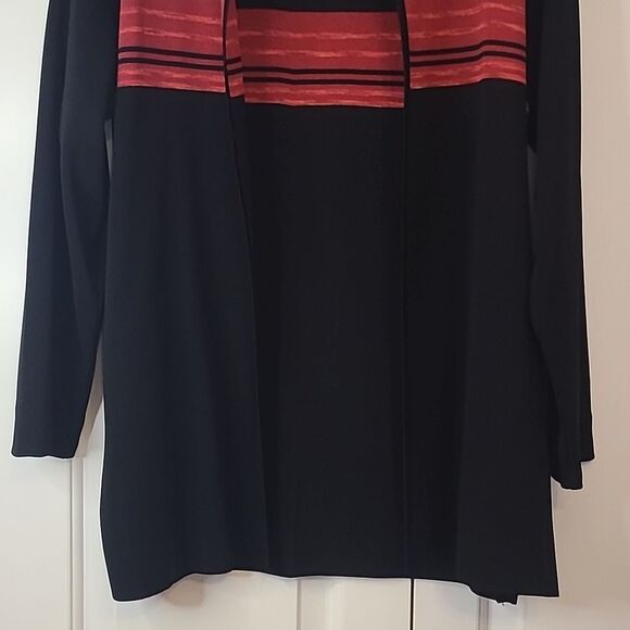 Exclusively Misook Long Sleeve Open Front Cardigan Blazer Black Red Size M - Picture 3 of 10